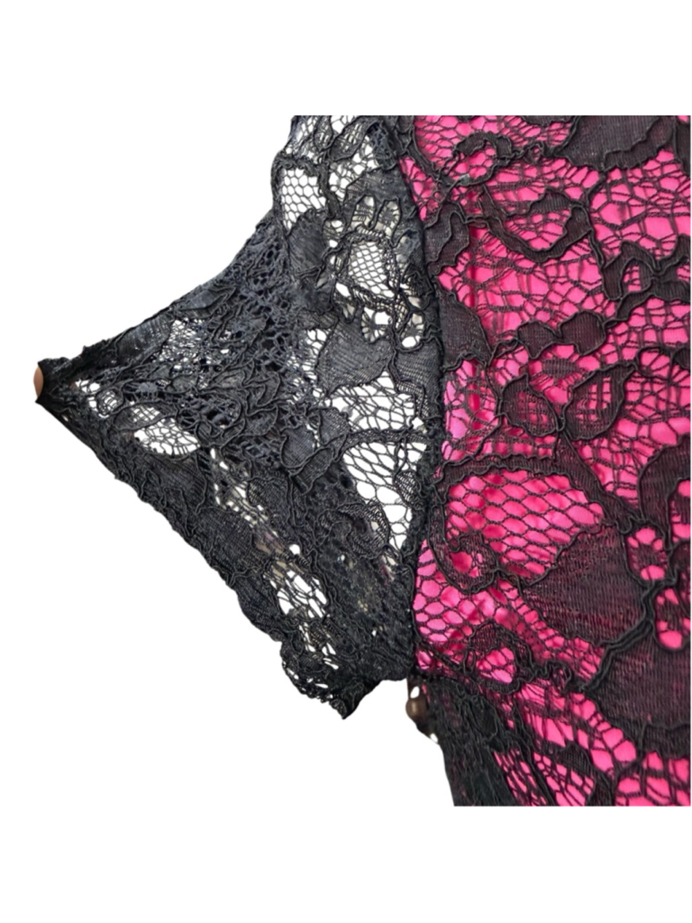 Women's Bebe Pink & Black Lace Short Sleeve Dress M - Picture 5 of 8
